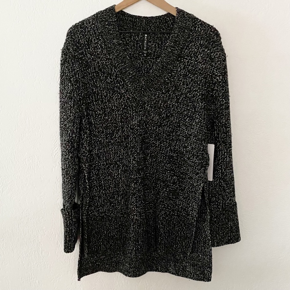 NWT Shasta V-neck Sweater Hi Low Black Marl SZ Large - Picture 4 of 10